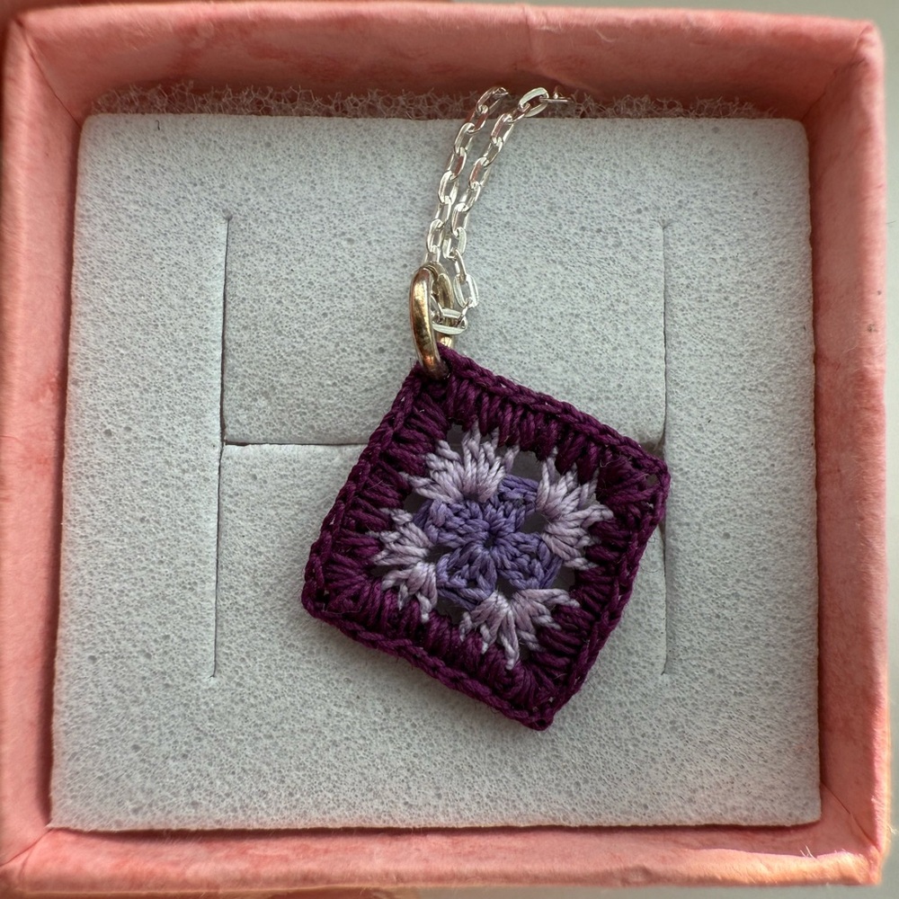 Sterling Silver Granny Square Crochet Pendant